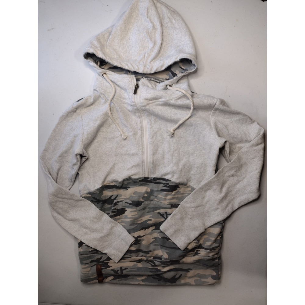 Ampersand Avenue Womens Camo Half Zip Hoodie Grey Camouflage Thumbholes XS
